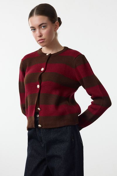 Trendyol Collection Основна трикотажна жилетка - кафяво на райе, Twoaw24Hi00091