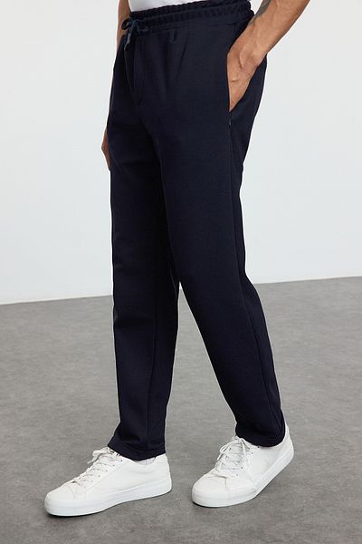 Trendyol Collection Marineblaue Slim-Fit-Strick-Freizeithose – elastische Taille, Bindung TMNAW25PL00023