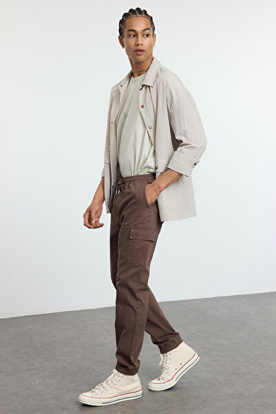 Trendyol Collection Παντελόνι Jogger Khaki Gabardine - με λεπτομέρεια ραφής και δέσιμο στη μέση TMNAW25PL00009