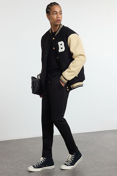 Trendyol Collection Μαύρο Slim Fit δεμένο στη μέση ελαστικό σουέτ παντελόνι TMNAW25PL00030