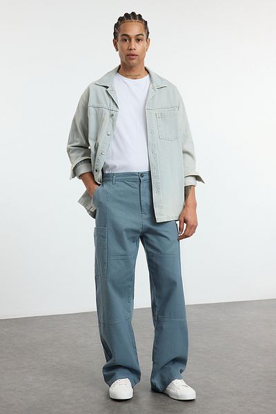 Trendyol Collection Παντελόνι Indigo Straight Cut Gabardine - TMNAW25PL00017