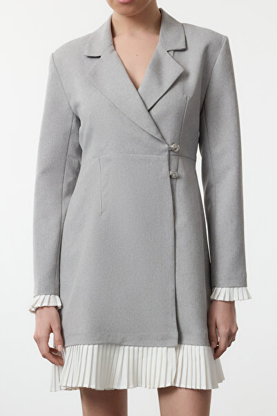 Trendyol Collection Gray Pleated Mini Woven Jacket Dress Twoaw25El00537