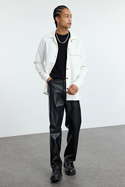 Trendyol Collection White Regular Fit Single Pocket Snap Closure Knitted Comfortable Stretch Fabric Shirt Tmnaw24Go00030