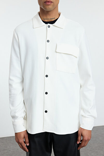 Trendyol Collection White Regular Fit Single Pocket Snap Closure Knitted Comfortable Stretch Fabric Shirt Tmnaw24Go00030