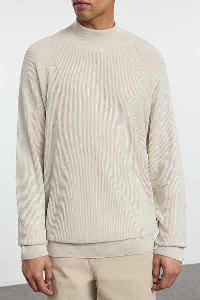 Trendyol Collection Πλεκτό πουλόβερ με υφή με μισό ζιβάγκο με λεπτή εφαρμογή TMNAW25KZ00035