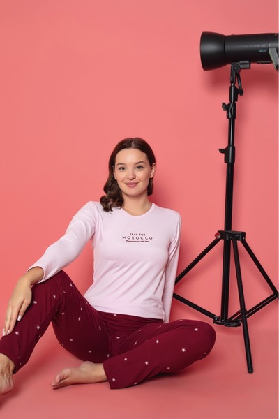 Temporium Women's Printed Patterned Long Sleeve Milan Fabric Bamboo Pajamas Set