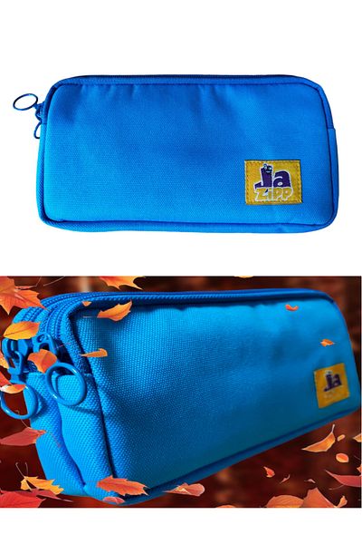 GLANCE Jazipp Premium Double Compartment Pencil Case Pencil Pouch Blue 22X12X4Cm