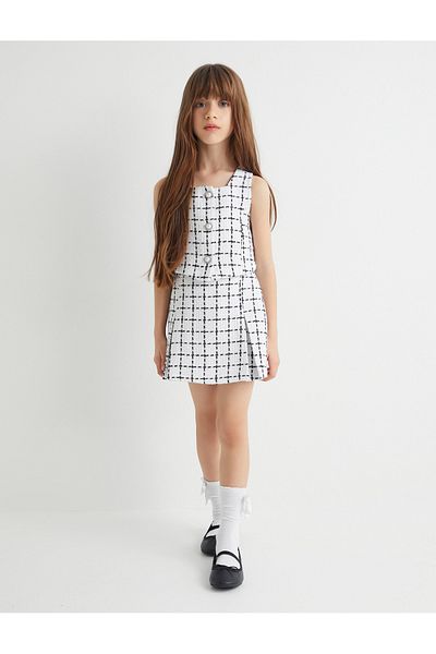 Koton Tweed Shorts Skirt Plaid Elastic Waist