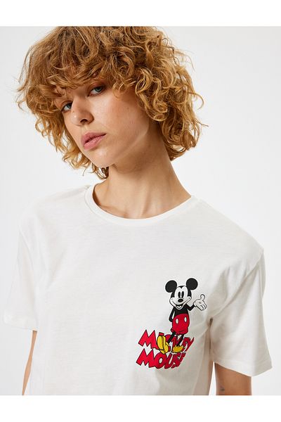 Koton Lizenziertes T-Shirt mit Mickey-Mouse-Aufdruck in Übergröße, kurzärmlig, Rundhalsausschnitt