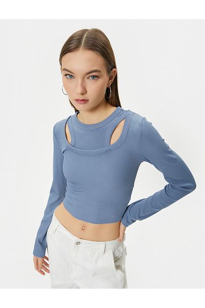 Koton Tricou cu guler dublu, cu mânecă lungă, cu nervuri