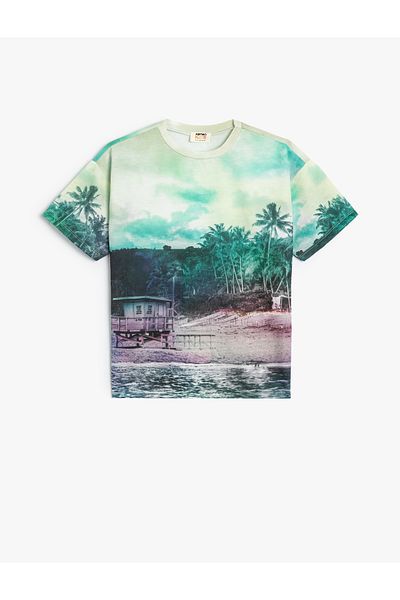 Koton Crew Neck Photo Printed Short Sleeve T-Shirt