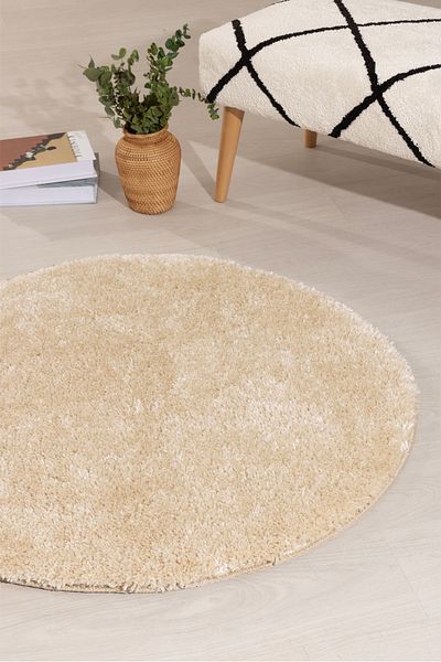 Koza Home Douro Shaggy Bath Mat Beige Non-Slip Base Circle 120 X 120 cm