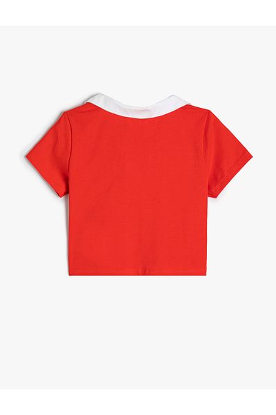 Koton Cotton Polo Collar T-Shirt - Print Detail, Short Sleeve, Color Block