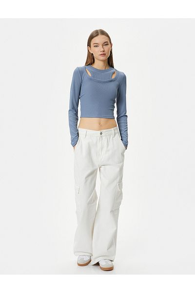 Koton Tricou cu guler dublu, cu mânecă lungă, cu nervuri
