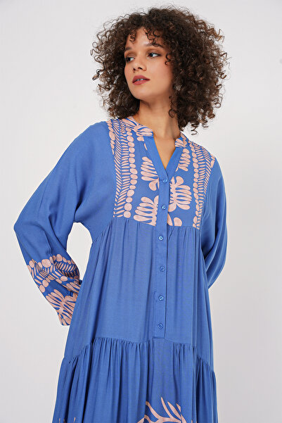 Bigdart 2423 Otantik Desenli Elbise - Y.İndigo