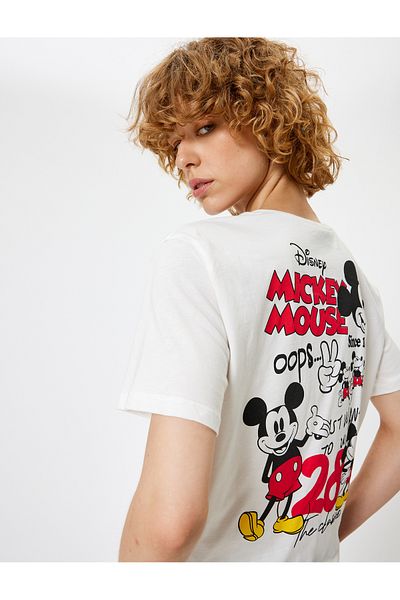 Koton Lizenziertes T-Shirt mit Mickey-Mouse-Aufdruck in Übergröße, kurzärmlig, Rundhalsausschnitt