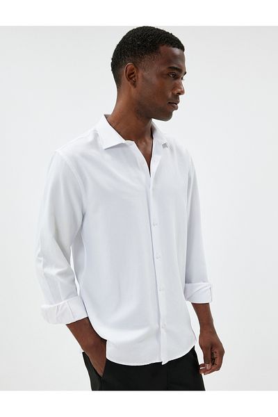Koton Μακρυμάνικο πουκάμισο Basic Slim Fit, βαμβακερό μείγμα