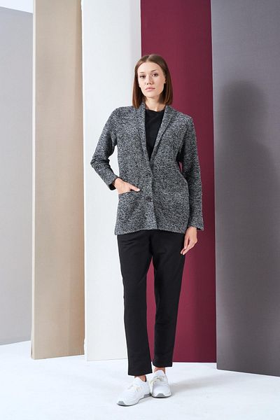 PJS Set de trei piese pentru femei, tricou, pantaloni, jachetă boucle