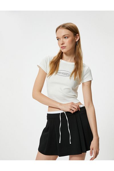 Koton Slim Fit Crop T-Shirt - Crew Neck, Short Sleeve
