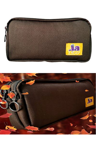 GLANCE Jazipp Premium Double Compartment Pencil Case Pen Bag Brown 22X12X4Cm