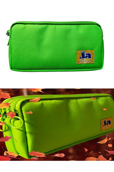 GLANCE Jazipp Premium Double Compartment Pencil Case Pen Bag Green 22X12X4Cm