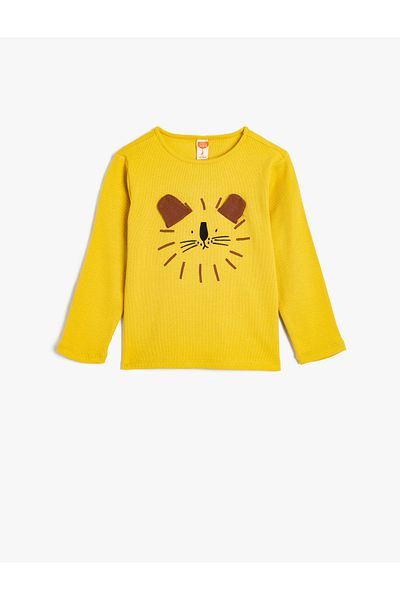 Koton Cotton Long Sleeve Crew Neck Camisole T-shirt - Lion Embroidered