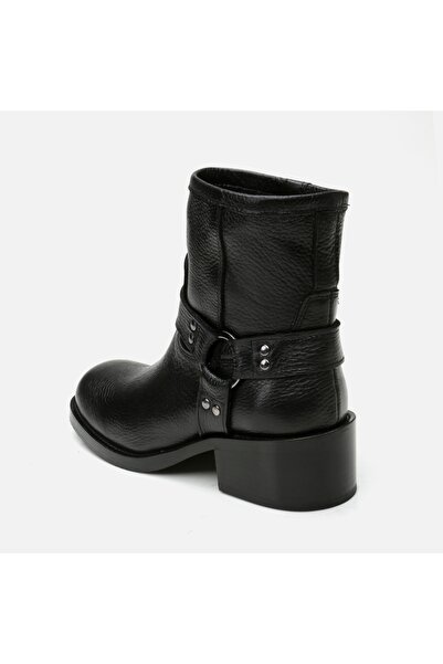 Hotiç Genuine Leather Black Women's Western Heeled Boots