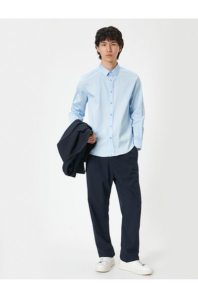 Koton Základní košile s dlouhým rukávem a knoflíky s klasickým límcem Slim Fit