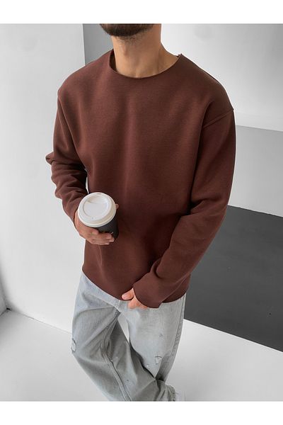 NO1 KONSEPT Καφέ φούτερ με κοπή λέιζερ Oversize Basic