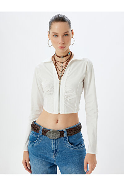 Koton Πουκάμισο Crop με μακριά μανίκια με φερμουάρ