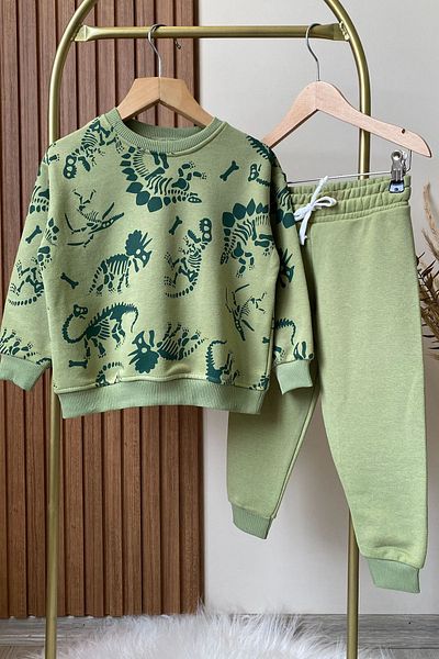 Monila Boy's Dinosaur Printed Sweatshirt and Sweatpants Cotton Bottom Top Set