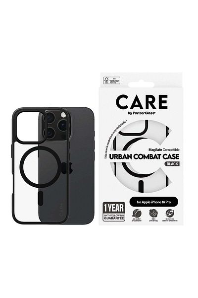 PanzerGlass Panzerglass Care iPhone 16 Pro - Urban Combat Magsafe Black Frame Case