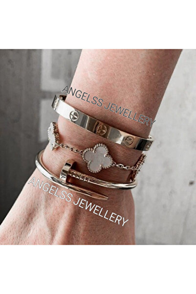 ANGELSS JEWELLERY Üçlü Kombin Beyaz Gümüş Van Cleef Marka Model Çivi Kelepçe ...