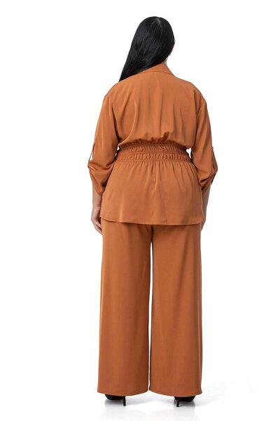 DISENTIS MODEST بالإضافة إلى حجم الخصر المطاط الرباط قميص مفصل السراويل القرفة مجموعة من قطعتين