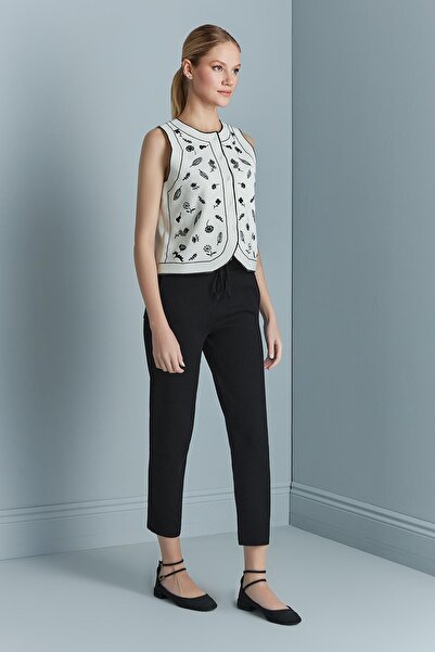 JOIN US Nakışlı Ekru Triko Yelek