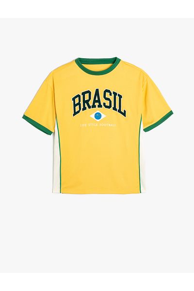 Koton Brazil Printed Oversize Sports T-Shirt - Short Sleeve, Crew Neck