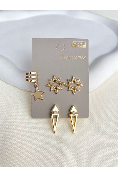 DEMOKAN Women's Earrings 5-Piece Pole Star Triangle Model Earrings