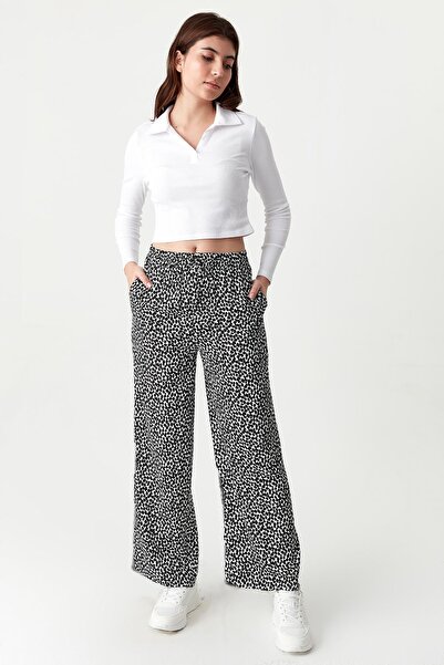 Select Moda Pantaloni largi de damă cu imprimeu leopard, cu talie elastică