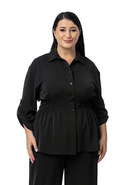 DISENTIS MODEST Pantaloni cămașă cu șnur cu talie elastică de mărime mare Set negru din două piese