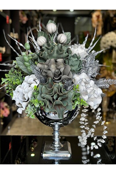 TASARIMHMODA Yapay Çiçekli Gümüş Kare Ayaklı Vazo No:13