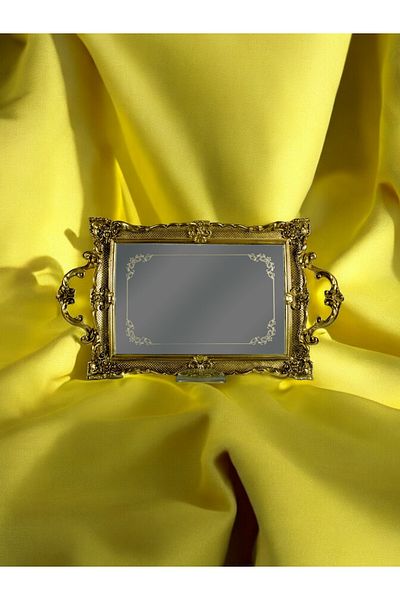 GİTTİGİTTİ Gold Black Polyester Rectangular Epoxy Glass Tray