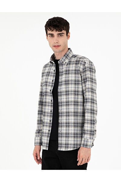 Pierre Cardin Gri Ekose Regular Fit Uzun Kollu Gömlek 50292888-VR024