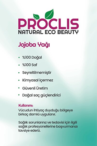 proclis Soğuk Sıkım Jojoba Yağı, %100 Doğal Bitkisel Sabit Yağ, Jojoba Oil 10ml