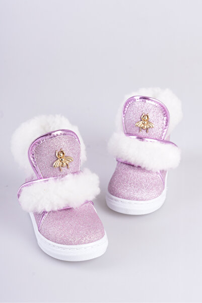 CAMOLLA Pembe Simli Kürklü Arı Detaylı Cırtlı Kaymaz Taban Kız Çocuk Bot