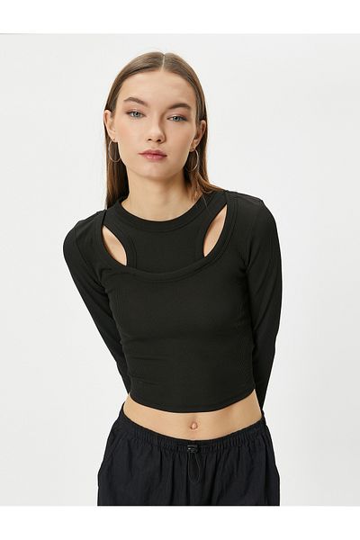 Koton Tricou cu guler dublu, cu mânecă lungă, cu nervuri