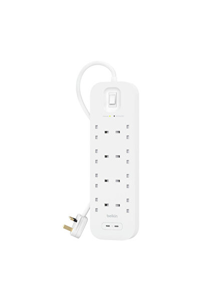Belkin 30W 8-Way 2-USB Power Extension Surge Protector 2m