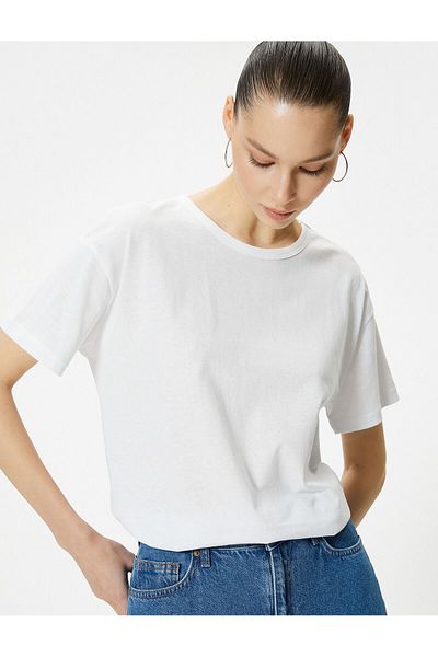 Koton Tricou oversize, cu mânecă scurtă, cu decolteu, din bumbac