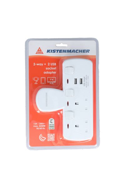 Kistenmacher محول مقبس حائطي سريع الشحن بقوة 3250 واط مزود بمنفذي USB و2-BS