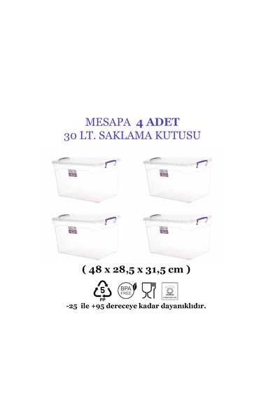 MESAPA حاوية تخزين وحماية شفافة مستطيلة 30 لتر - صندوق تخزين بغطاء قابل للقفل