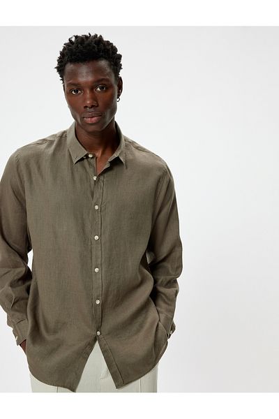 Koton Long Sleeve Linen Shirt - Classic Collar and Buttons